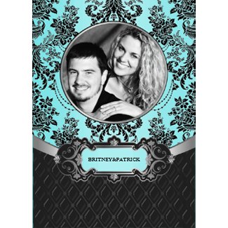 Black Damask Blue Wedding Invitations invitation